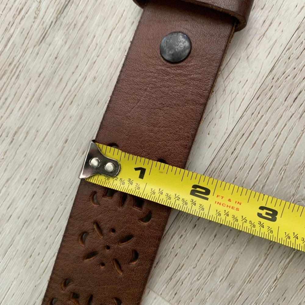 Full Grain Brown Leather Floral Cutout Belt S/M Boho Western Cottagecore